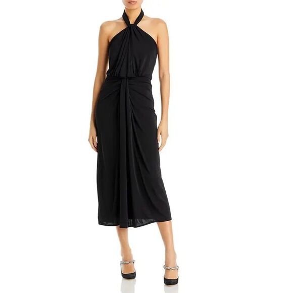NWT Cinq a Sept Kaily Twist Halter Jersey Midi Dress in Black Size 6 - Picture 4 of 16